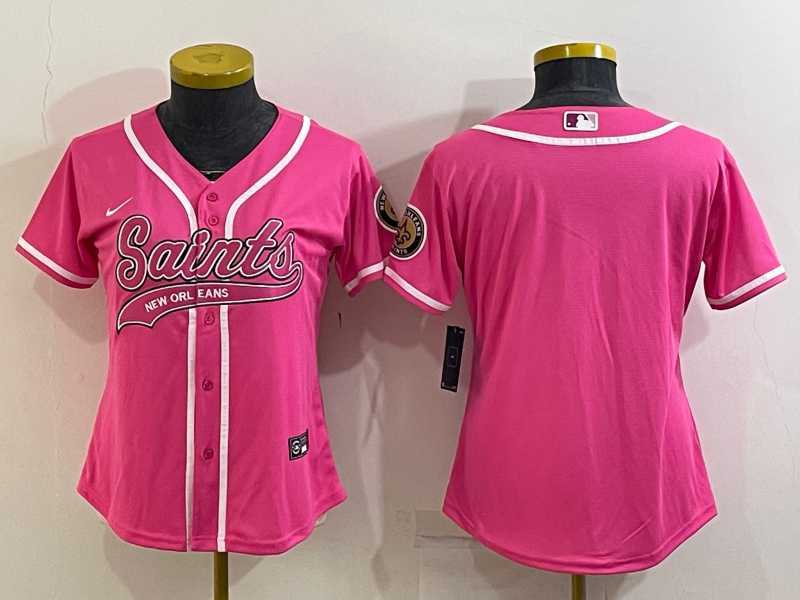 Womens New Orleans Saints Blank Pink With Patch Cool Base Stitched Baseball Jersey